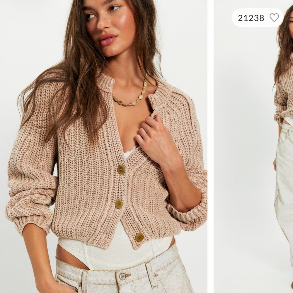 Free People sweet nothing cardi Sandcastle Knit Sweater, size M. NWOT